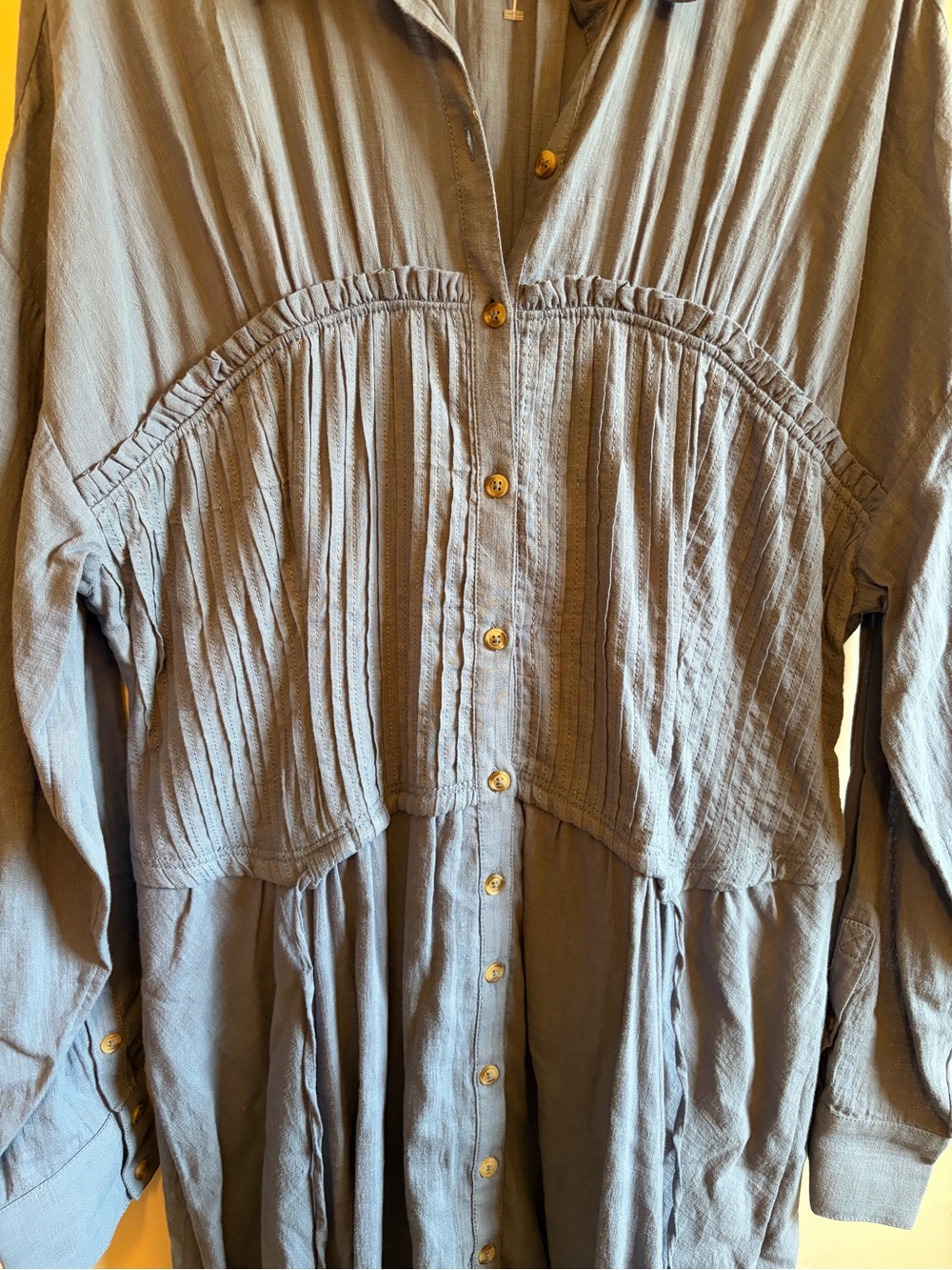 Pilcro Dusty Blue Button-Front Midi Shirtdress with Smocked Waist - Picture 5 of 13